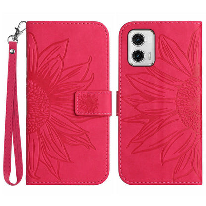 For Motorola Moto G73 5G Mobile Phone Case HT04 Sunflower Imprinted Leather Wallet Stand Skin-friendly Anti-scratch Phone Cover