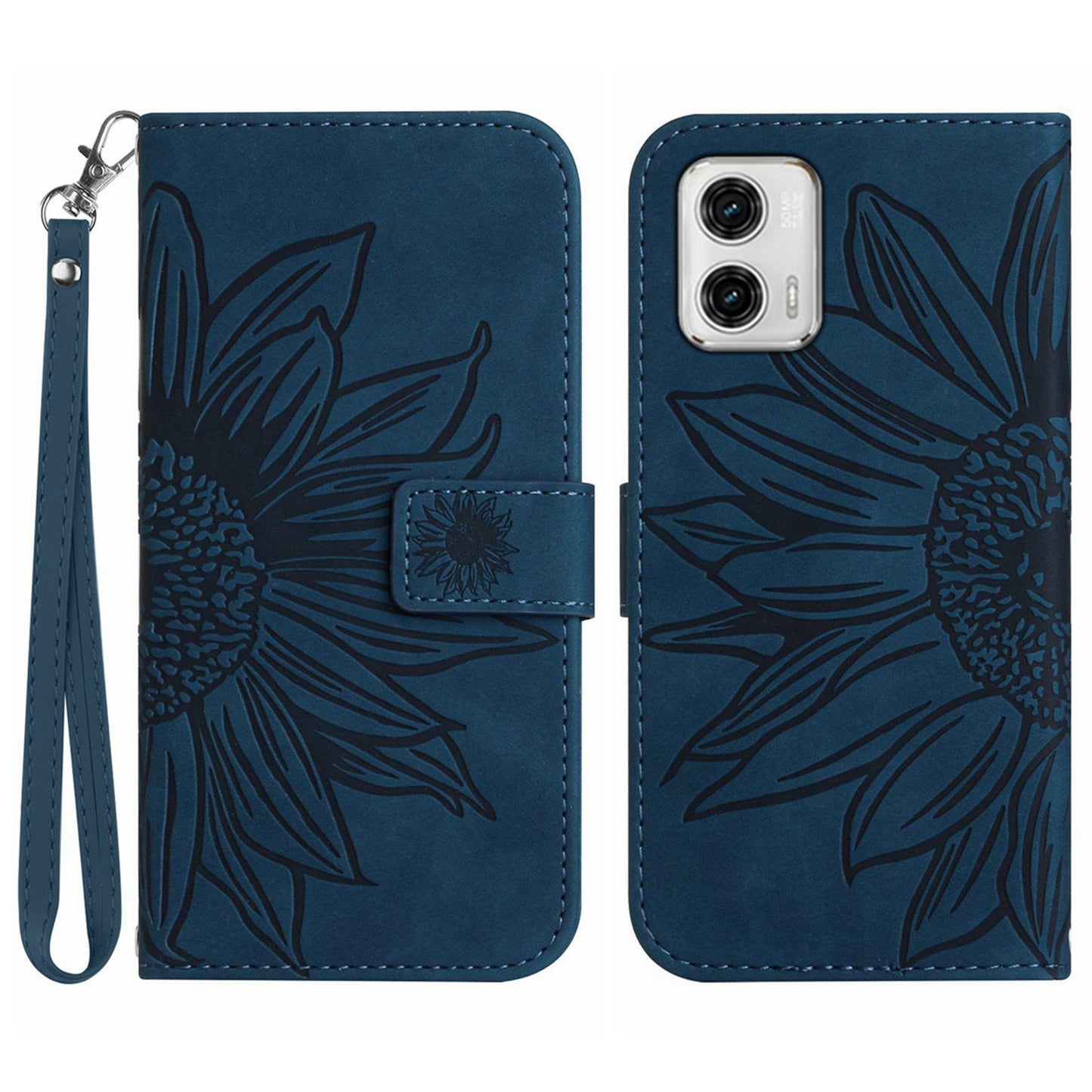 For Motorola Moto G73 5G Mobile Phone Case HT04 Sunflower Imprinted Leather Wallet Stand Skin-friendly Anti-scratch Phone Cover