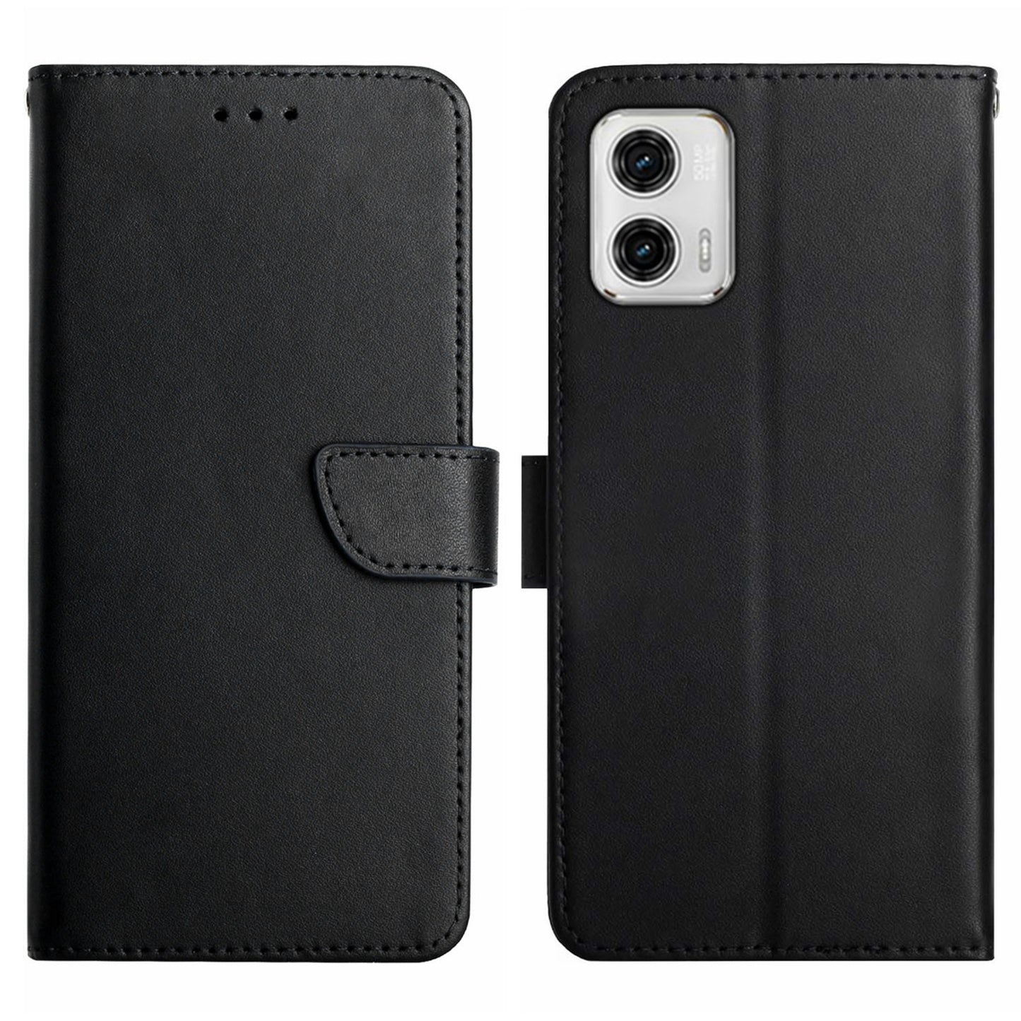 HT02 For Motorola Moto G73 5G Anti-Scratch Genuine Leather Phone Case Nappa Texture Wallet Stand Protective Cover