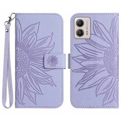 Shockproof Leather Phone Case Stand For Motorola Moto G53 5G, HT04 Sunflower Imprinted Anti-scratch Phone Flip Wallet Cover