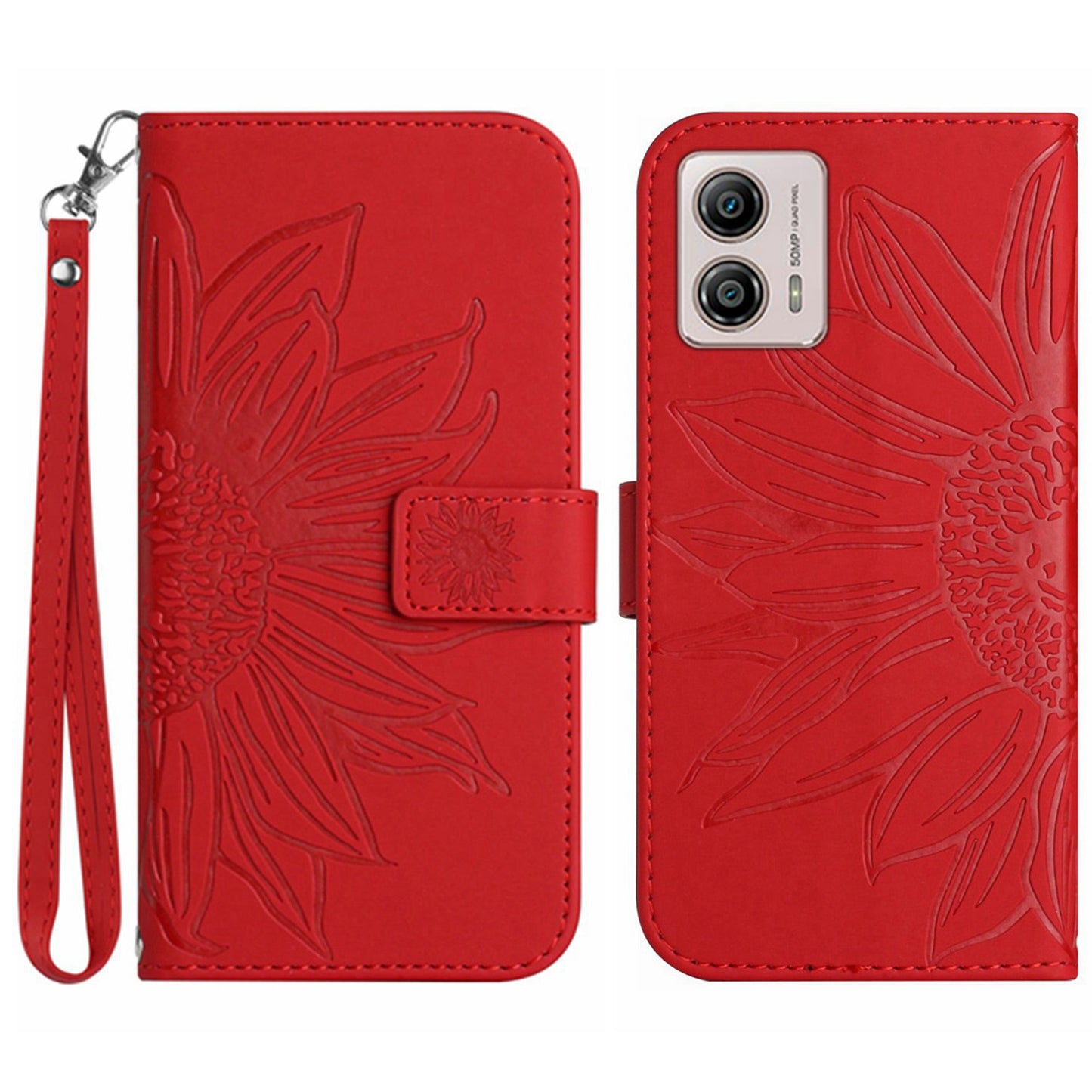 Shockproof Leather Phone Case Stand For Motorola Moto G53 5G, HT04 Sunflower Imprinted Anti-scratch Phone Flip Wallet Cover