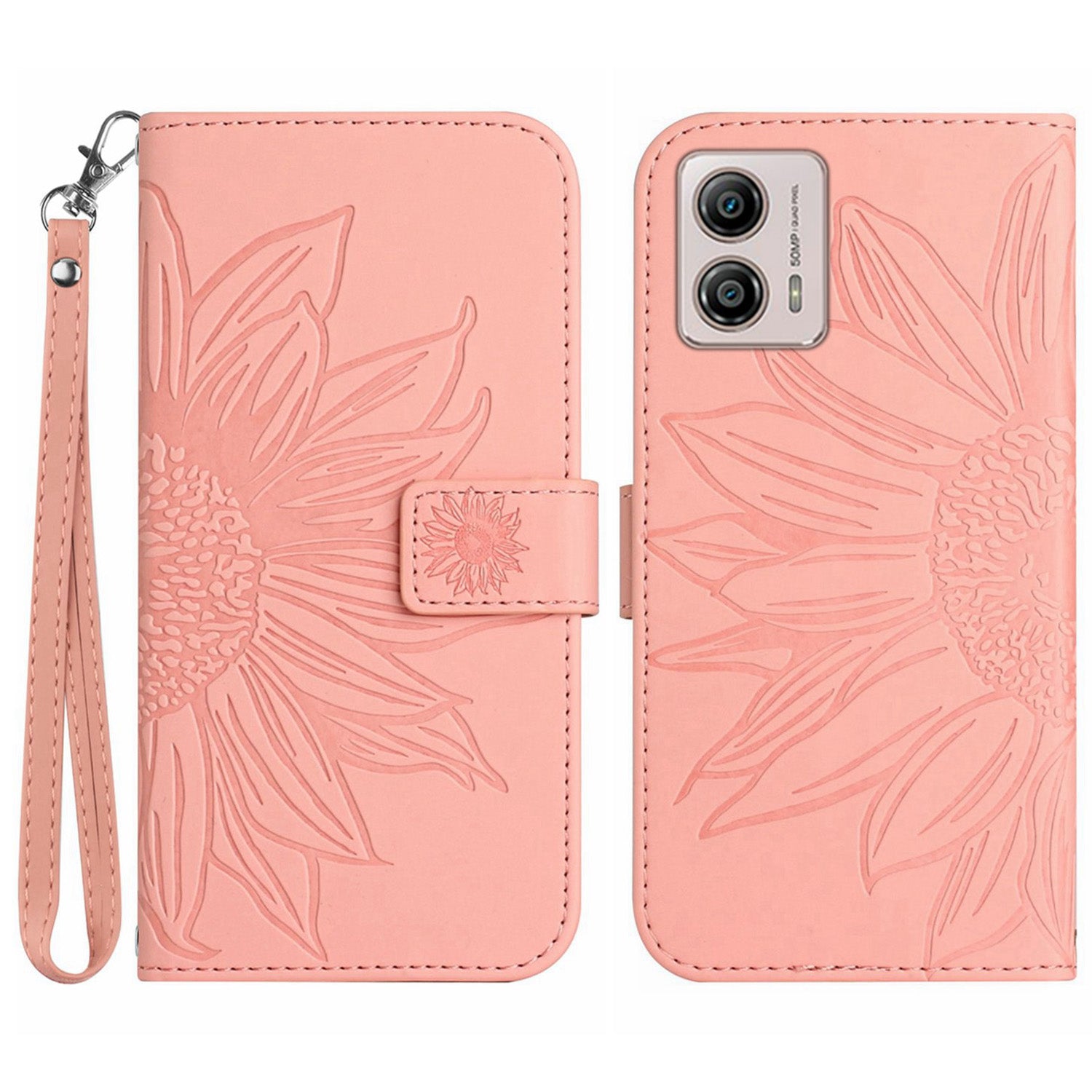 Shockproof Leather Phone Case Stand For Motorola Moto G53 5G, HT04 Sunflower Imprinted Anti-scratch Phone Flip Wallet Cover