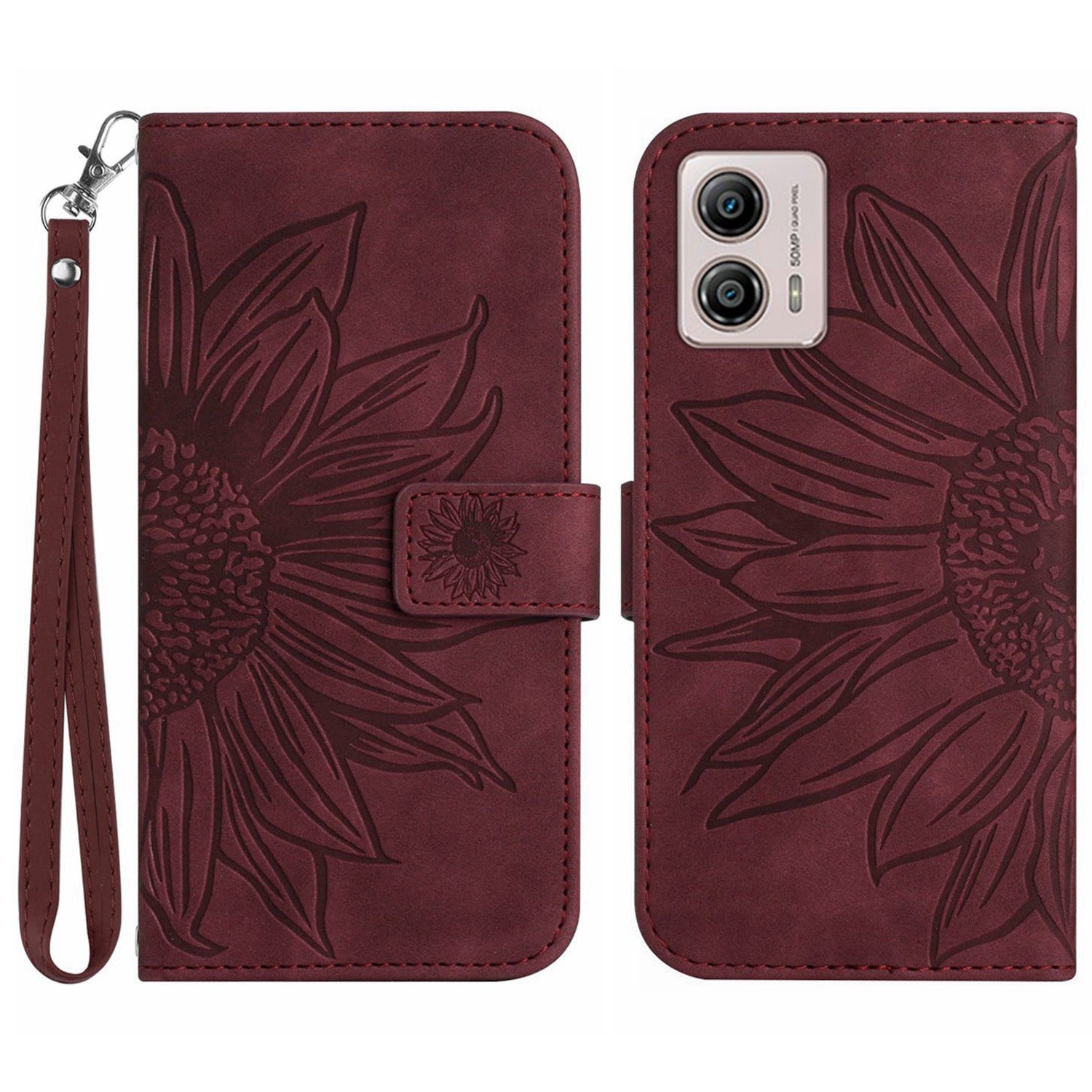 Shockproof Leather Phone Case Stand For Motorola Moto G53 5G, HT04 Sunflower Imprinted Anti-scratch Phone Flip Wallet Cover