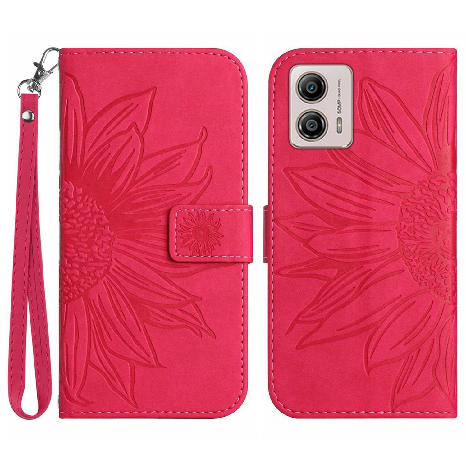 Shockproof Leather Phone Case Stand For Motorola Moto G53 5G, HT04 Sunflower Imprinted Anti-scratch Phone Flip Wallet Cover