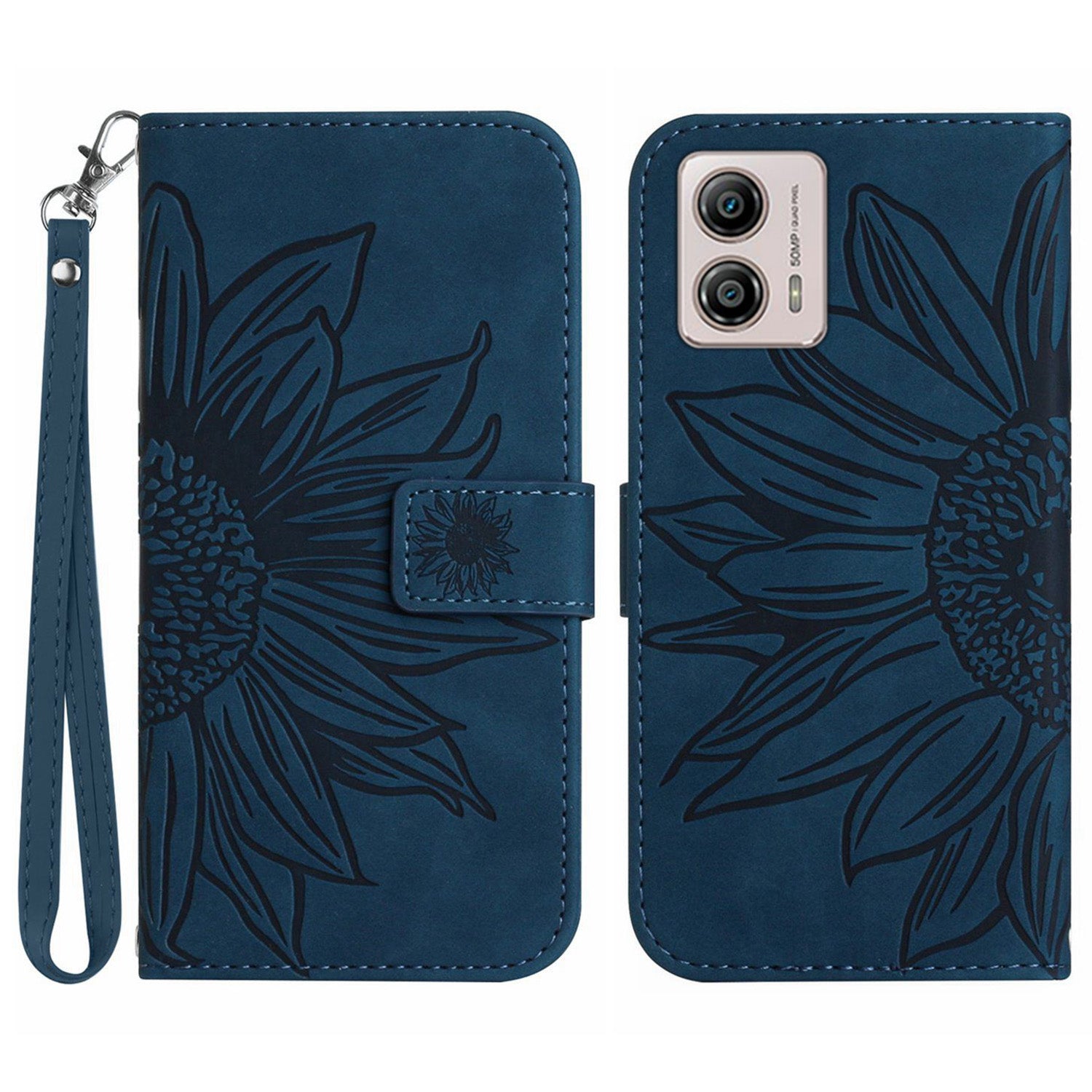 Shockproof Leather Phone Case Stand For Motorola Moto G53 5G, HT04 Sunflower Imprinted Anti-scratch Phone Flip Wallet Cover