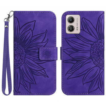 Shockproof Leather Phone Case Stand For Motorola Moto G53 5G, HT04 Sunflower Imprinted Anti-scratch Phone Flip Wallet Cover