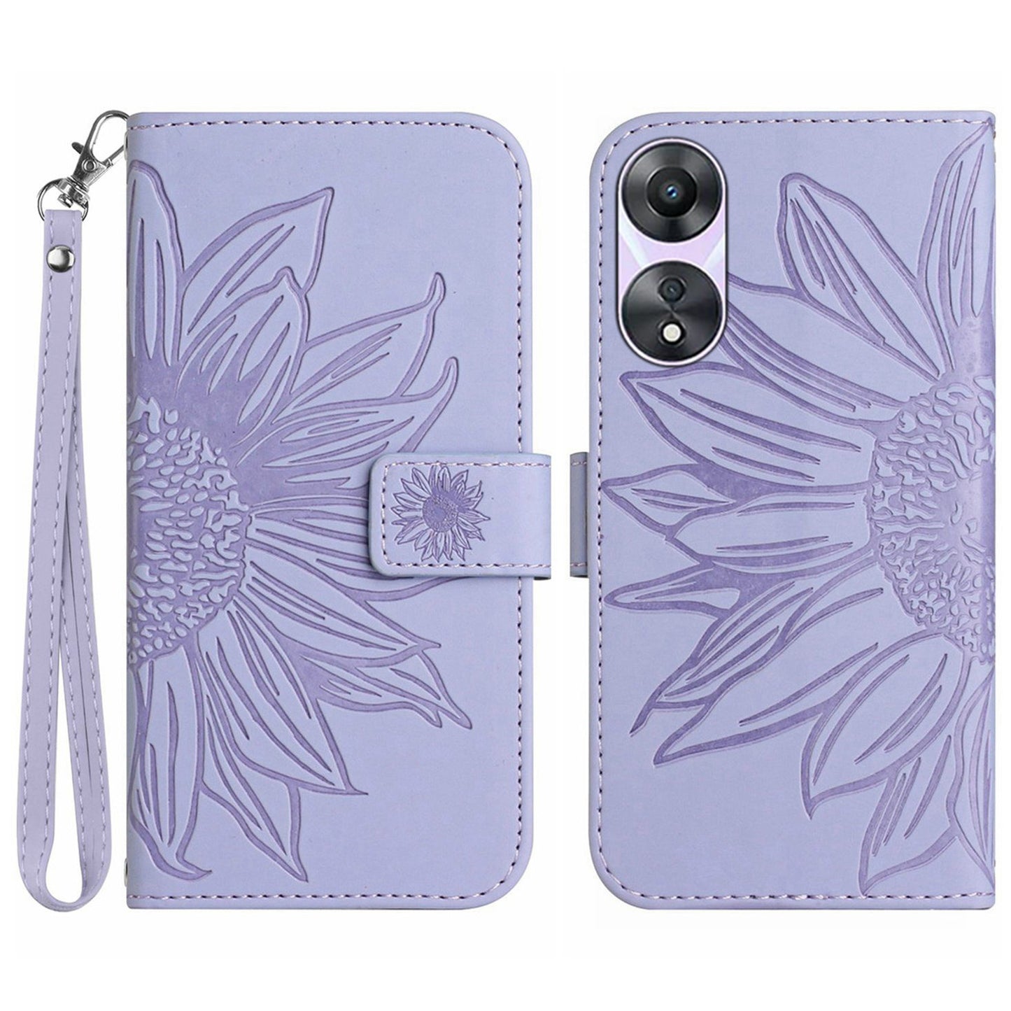 For Oppo A58 5G / A78 5G Mobile Phone Case HT04 Sunflower Imprinted Leather Anti-drop Phone Cover Flip Wallet Stand