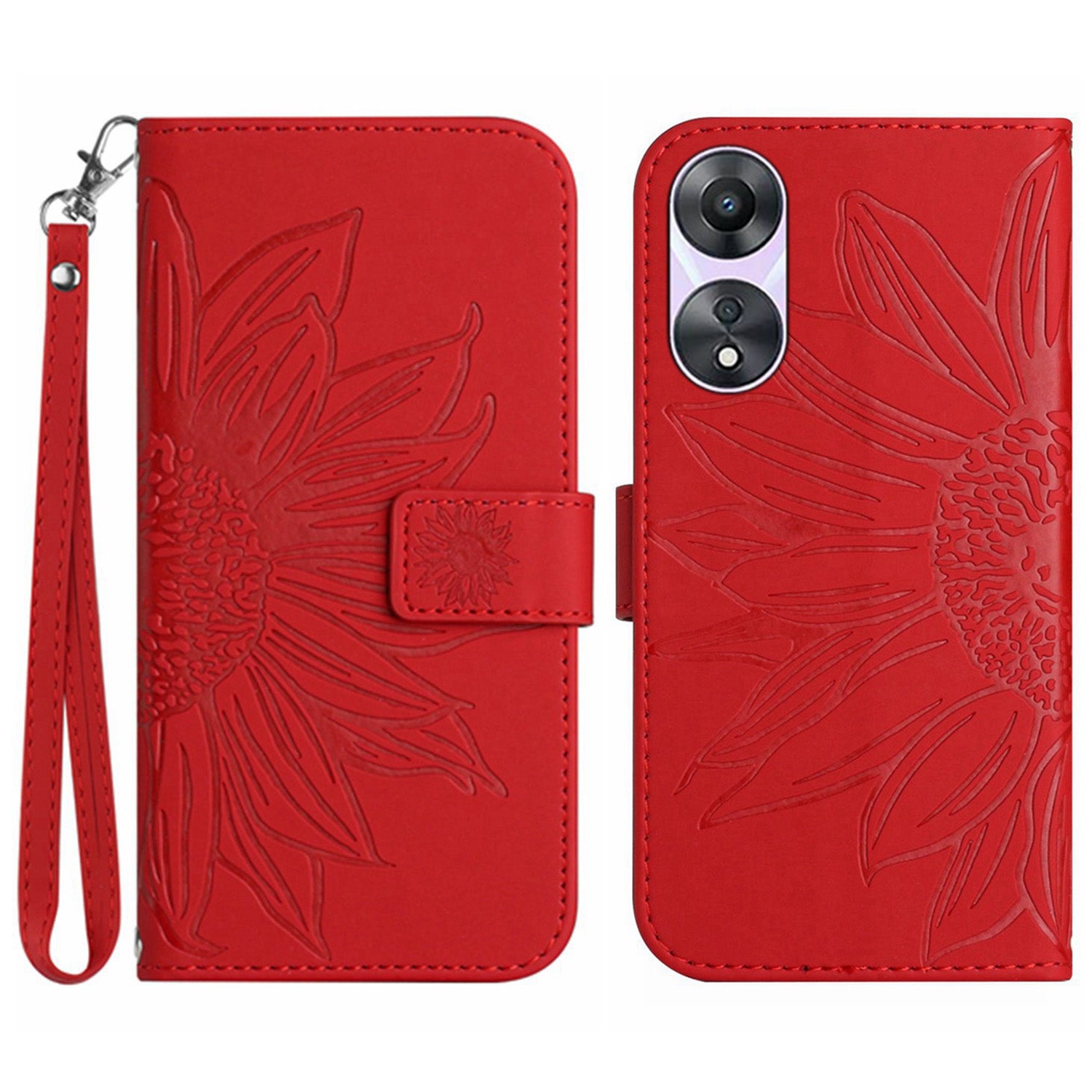 For Oppo A58 5G / A78 5G Mobile Phone Case HT04 Sunflower Imprinted Leather Anti-drop Phone Cover Flip Wallet Stand