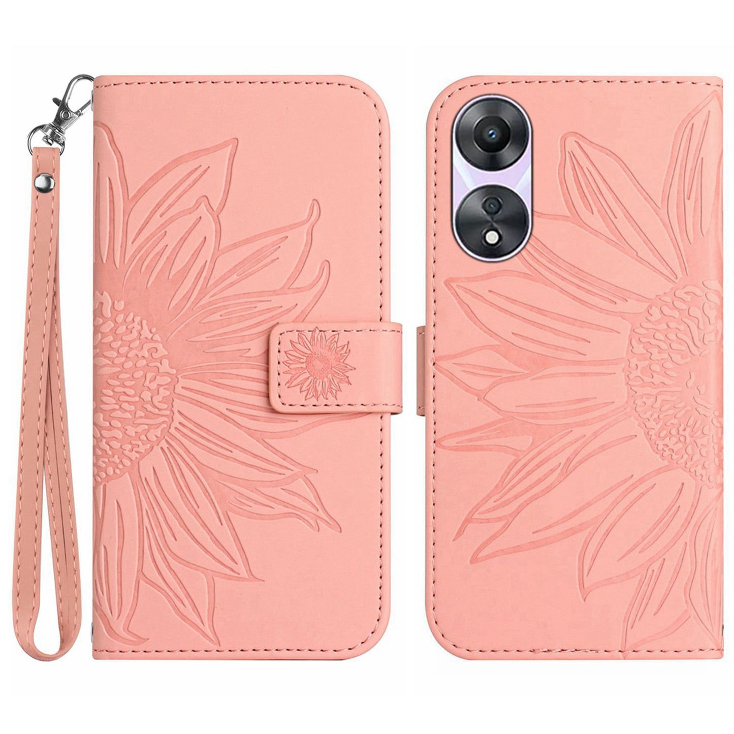 For Oppo A58 5G / A78 5G Mobile Phone Case HT04 Sunflower Imprinted Leather Anti-drop Phone Cover Flip Wallet Stand