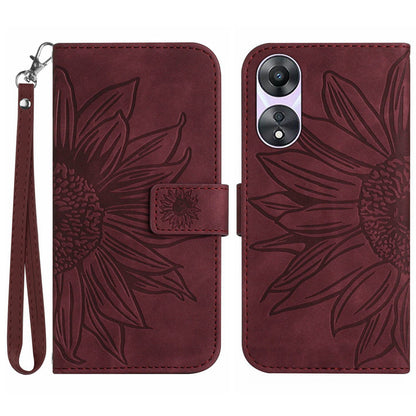 For Oppo A58 5G / A78 5G Mobile Phone Case HT04 Sunflower Imprinted Leather Anti-drop Phone Cover Flip Wallet Stand