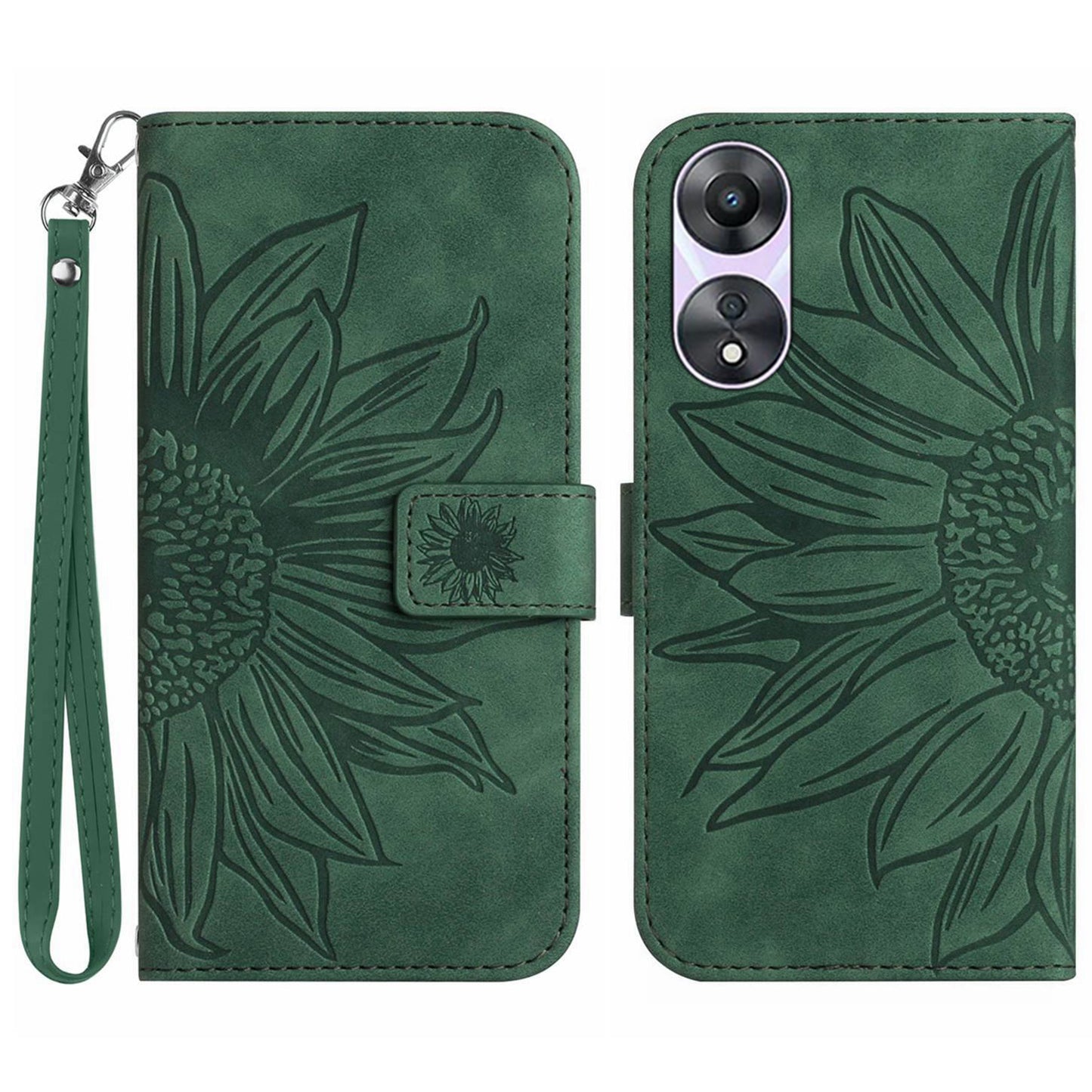 For Oppo A58 5G / A78 5G Mobile Phone Case HT04 Sunflower Imprinted Leather Anti-drop Phone Cover Flip Wallet Stand