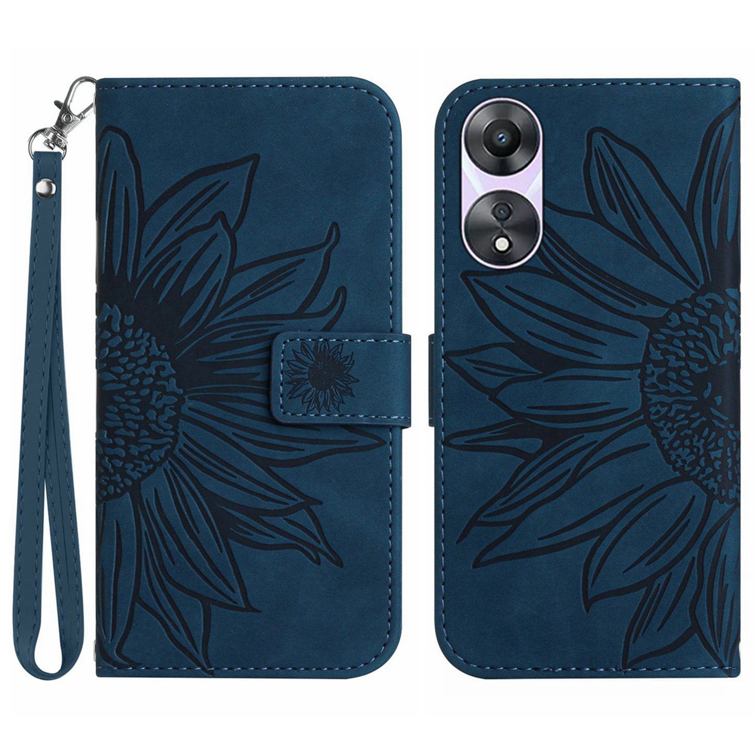 For Oppo A58 5G / A78 5G Mobile Phone Case HT04 Sunflower Imprinted Leather Anti-drop Phone Cover Flip Wallet Stand