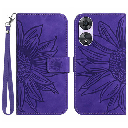 For Oppo A58 5G / A78 5G Mobile Phone Case HT04 Sunflower Imprinted Leather Anti-drop Phone Cover Flip Wallet Stand