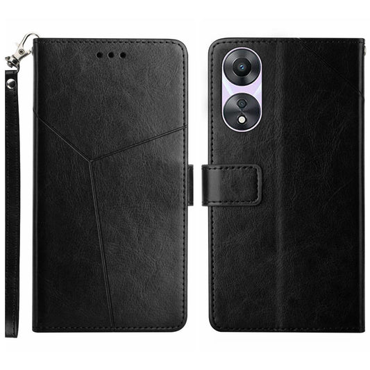 HT01 For Oppo A58 5G (China) / A78 5G (Global Version) Anti-Shock Leather Flip Phone Case Imprinted Y-shaped Line Wallet Foldable Phone Stand Cover