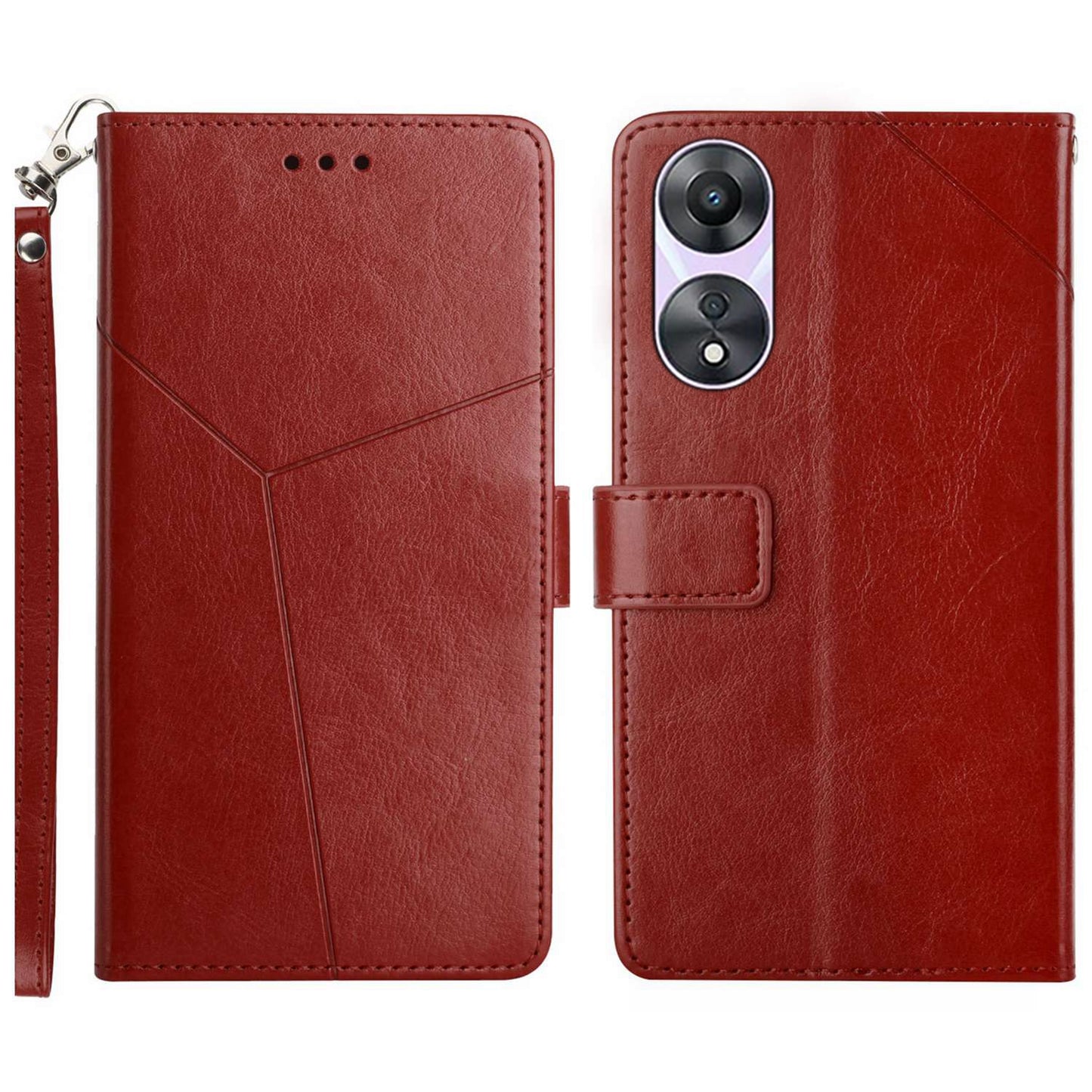 HT01 For Oppo A58 5G (China) / A78 5G (Global Version) Anti-Shock Leather Flip Phone Case Imprinted Y-shaped Line Wallet Foldable Phone Stand Cover