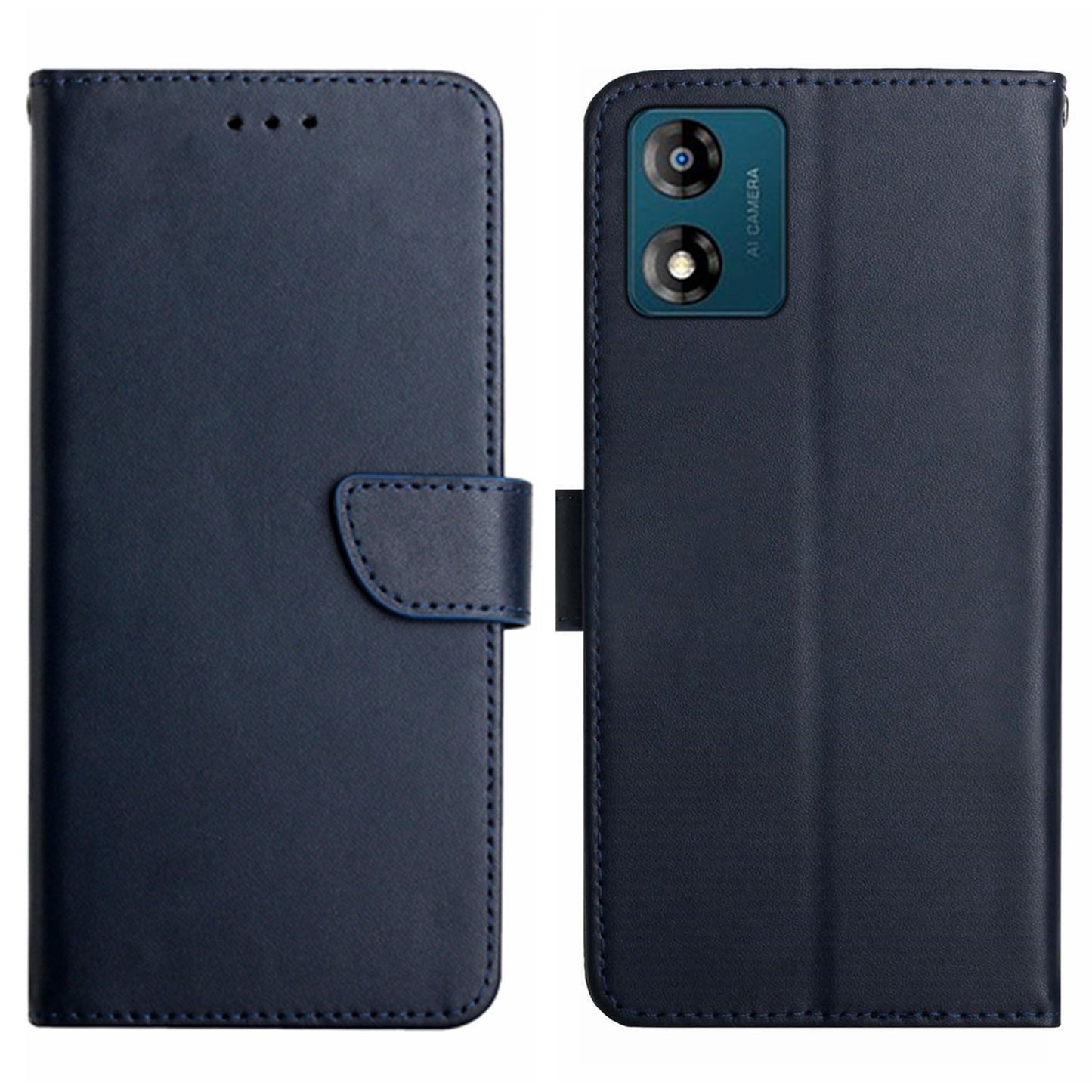 HT02 For Motorola Moto E13 4G Anti-Fingerprint Phone Shell Genuine Leather Nappa Texture Wallet Stand Phone Case Cover