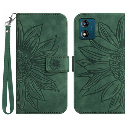 Skin-friendly Phone Case For Motorola Moto E13 4G, HT04 Sunflower Imprinted Stand Leather Anti-drop Phone Cover with Hand Strap