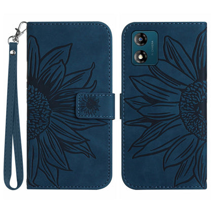 Skin-friendly Phone Case For Motorola Moto E13 4G, HT04 Sunflower Imprinted Stand Leather Anti-drop Phone Cover with Hand Strap