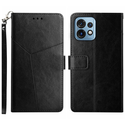 HT01 For Motorola Edge+ (2023) / Edge 40 Pro 5G / Moto X40 5G Wallet Cover Anti-dust Imprinted Y-shaped Line PU Leather Flip Phone Case Foldable Phone Stand Shell