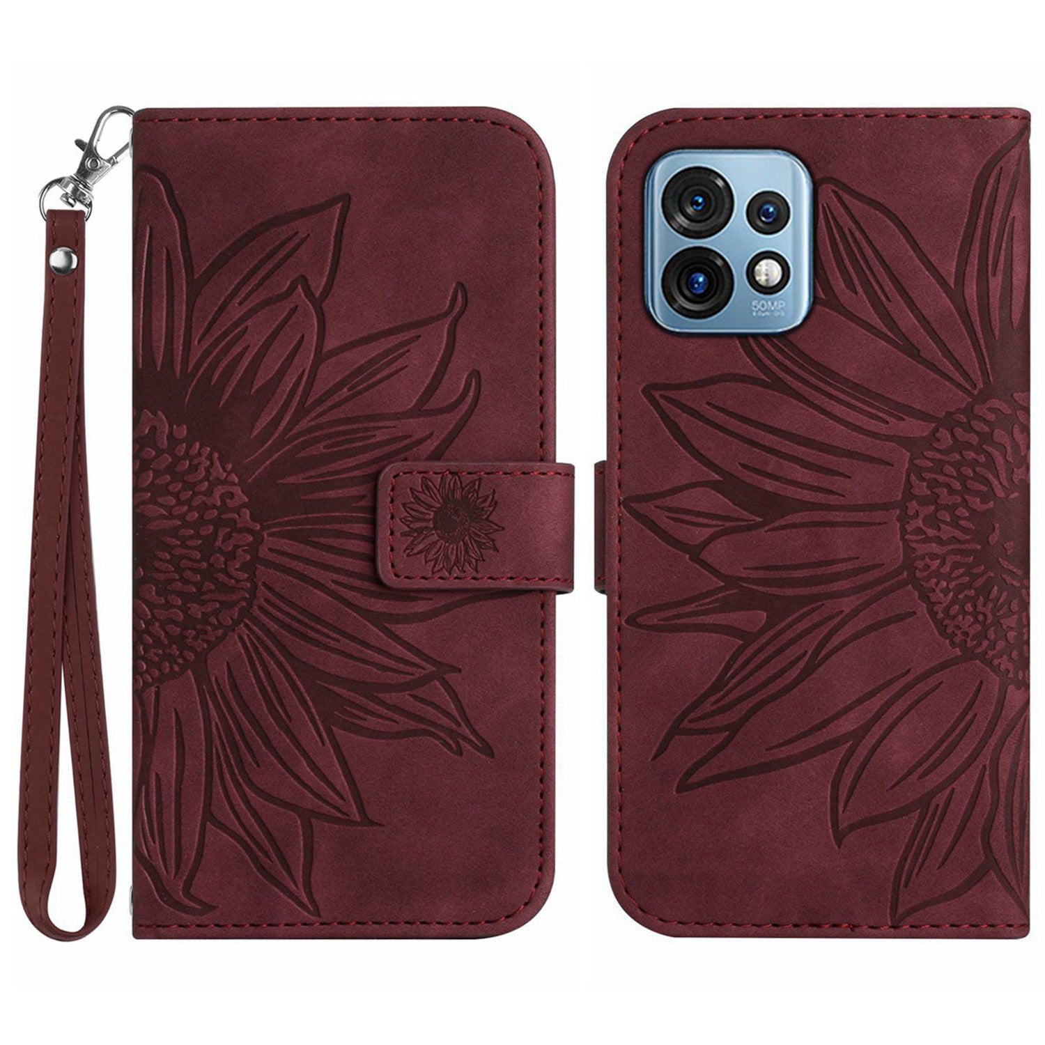 HT04 Anti-drop Phone Case for Motorola Edge+ (2023) / Edge 40 Pro 5G / Moto X40 5G Sunflower Imprinted Leather Stand Wallet Anti-scratch Cover