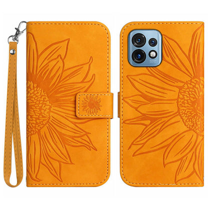 HT04 Anti-drop Phone Case for Motorola Edge+ (2023) / Edge 40 Pro 5G / Moto X40 5G Sunflower Imprinted Leather Stand Wallet Anti-scratch Cover