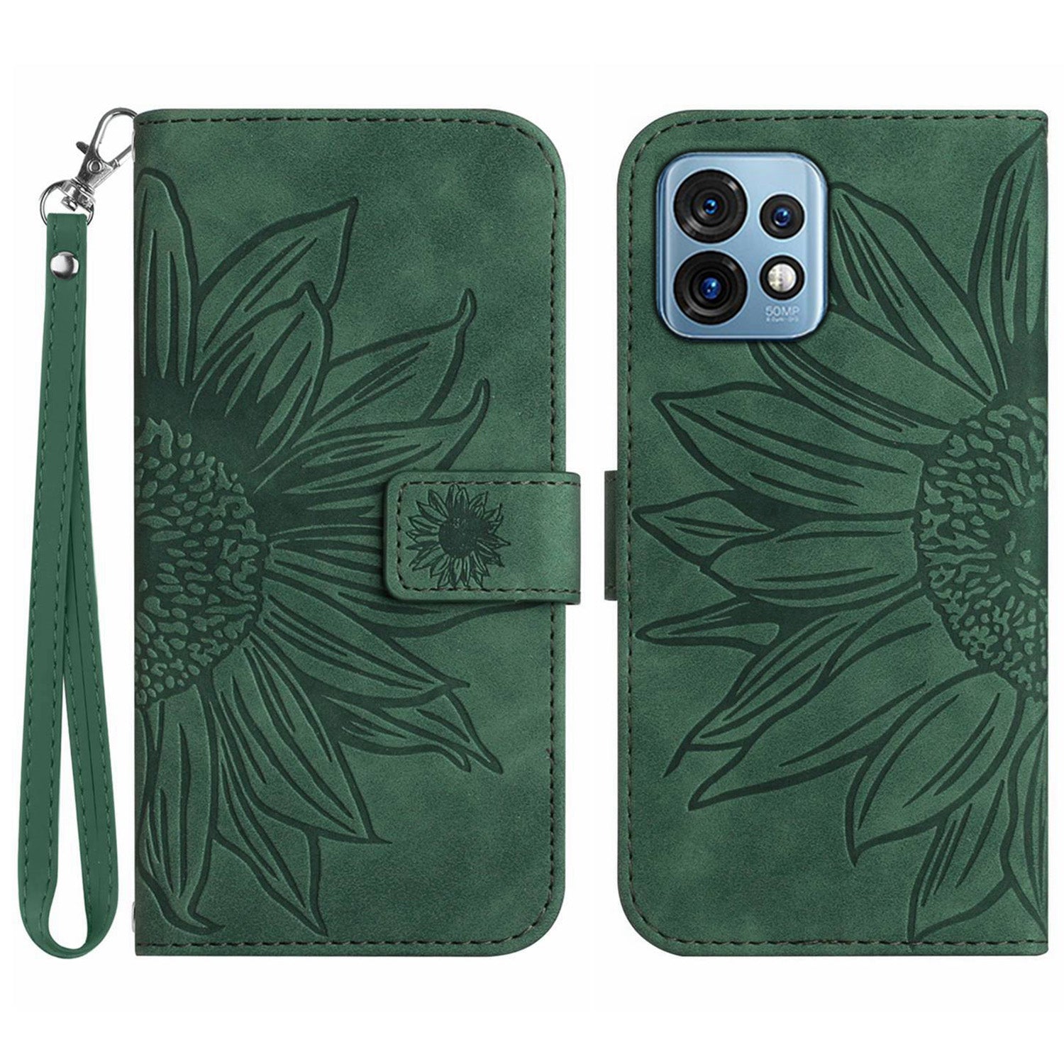 HT04 Anti-drop Phone Case for Motorola Edge+ (2023) / Edge 40 Pro 5G / Moto X40 5G Sunflower Imprinted Leather Stand Wallet Anti-scratch Cover