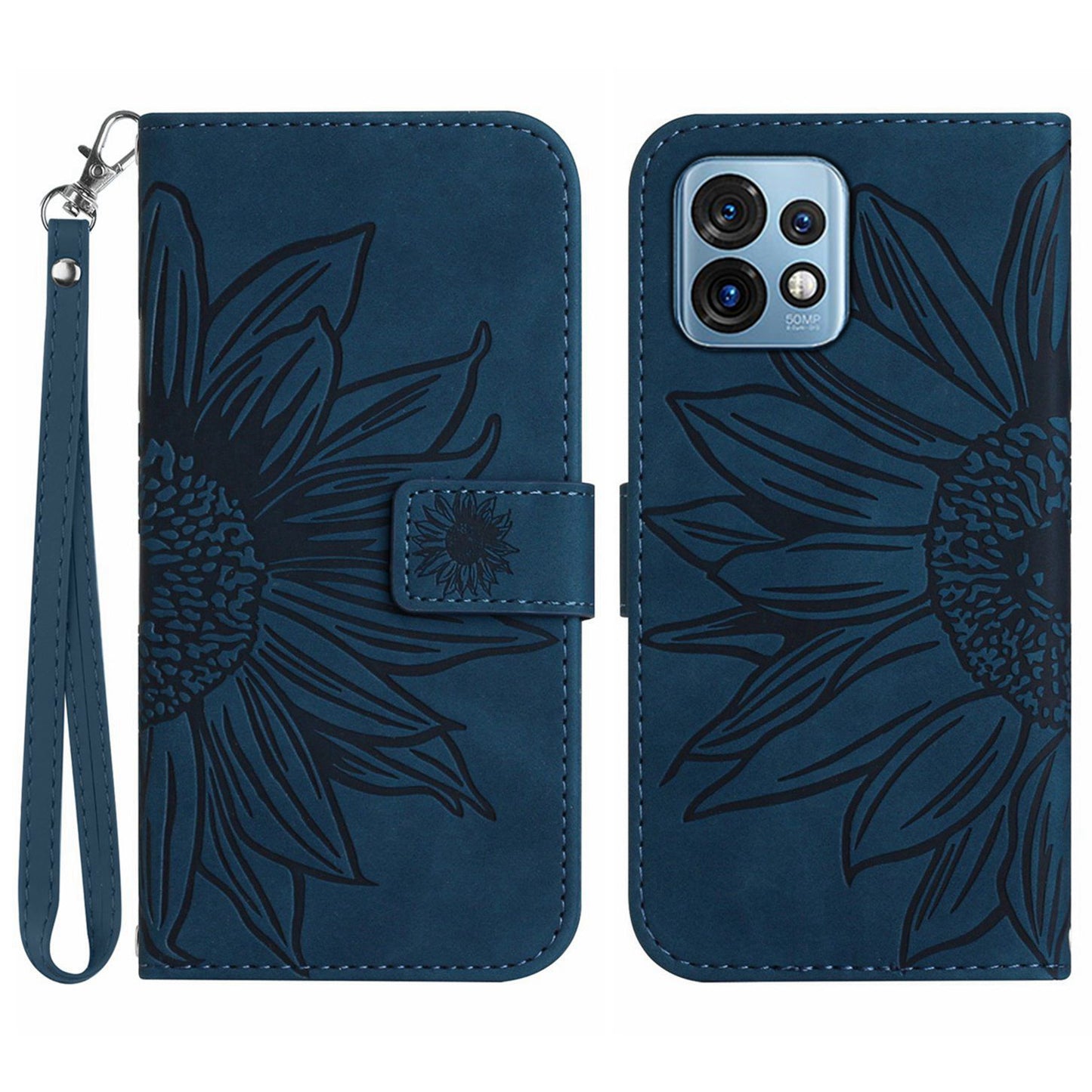 HT04 Anti-drop Phone Case for Motorola Edge+ (2023) / Edge 40 Pro 5G / Moto X40 5G Sunflower Imprinted Leather Stand Wallet Anti-scratch Cover