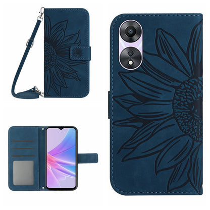 HT04 PU Leather Flip Cover for Oppo A58 5G (China) / A78 5G (Global Version), Sunflower Imprinted Stand Wallet Case with Shoulder Strap