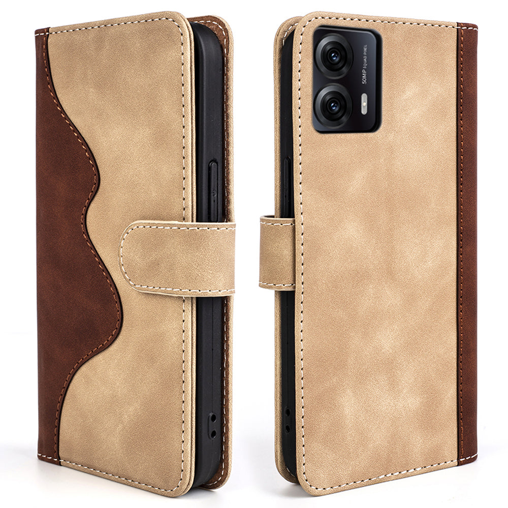 For Motorola Moto G53 5G Mobile Case Dual Color Splicing Anti-scratch PU Leather Wallet Phone Stand Cover