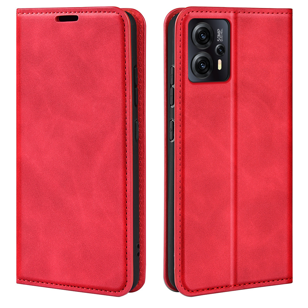 For Motorola Moto G13 4G Skin-touch Feeling PU Leather Wallet Cover Magnetic Auto-absorbed Folding Stand Phone Case