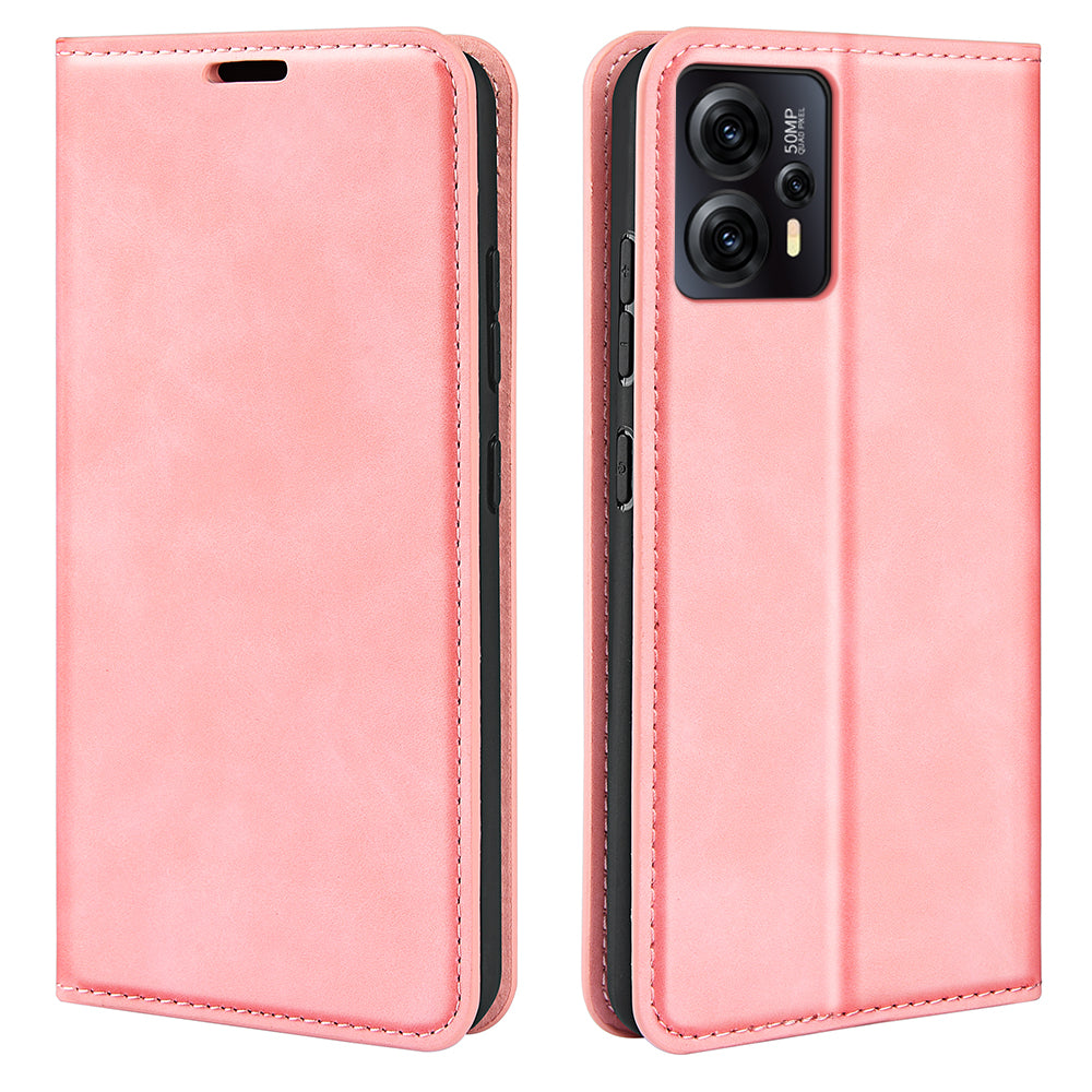 For Motorola Moto G13 4G Skin-touch Feeling PU Leather Wallet Cover Magnetic Auto-absorbed Folding Stand Phone Case