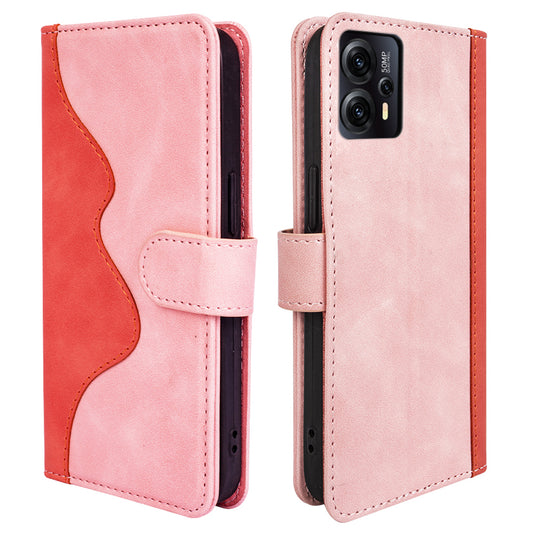 For Motorola Moto G13 4G Dual Color Splicing Phone Case PU Leather Wallet Shockproof Stand Cover