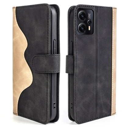 For Motorola Moto G13 4G Dual Color Splicing Phone Case PU Leather Wallet Shockproof Stand Cover