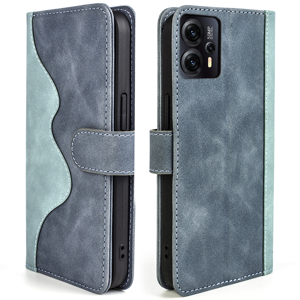 For Motorola Moto G13 4G Dual Color Splicing Phone Case PU Leather Wallet Shockproof Stand Cover