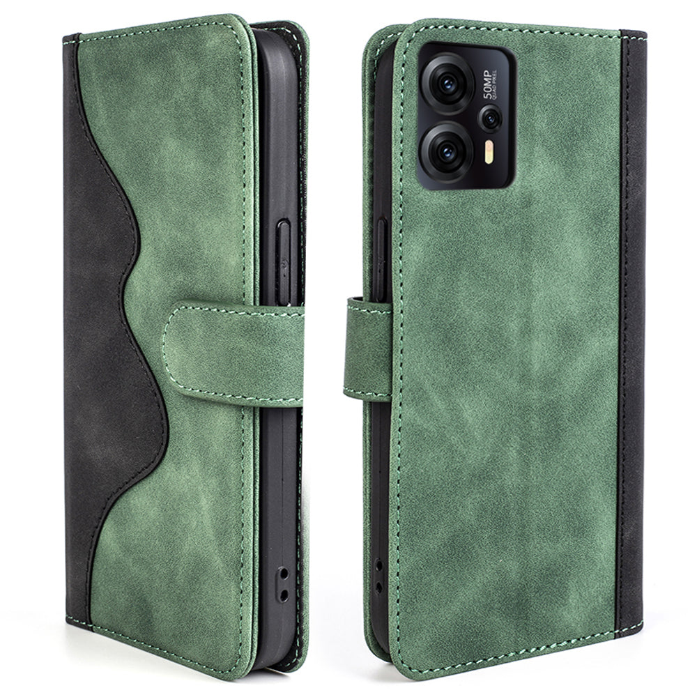 For Motorola Moto G13 4G Dual Color Splicing Phone Case PU Leather Wallet Shockproof Stand Cover