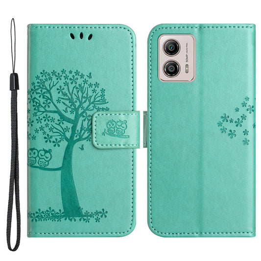 For Motorola Moto G53 5G / G23 4G / G13 4G Phone Stand Case Owl Tree Imprinted PU Leather Wallet Phone Cover