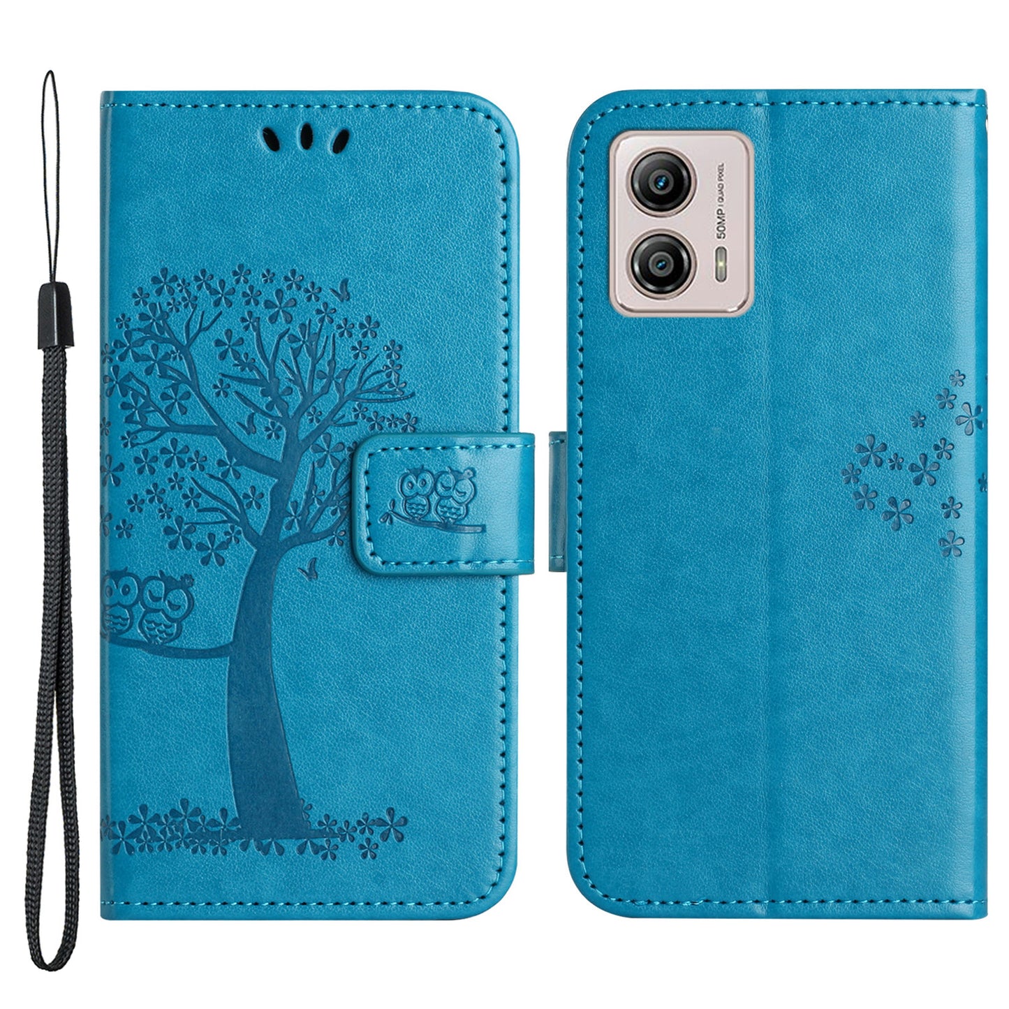 For Motorola Moto G53 5G / G23 4G / G13 4G Phone Stand Case Owl Tree Imprinted PU Leather Wallet Phone Cover