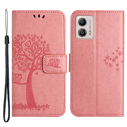 For Motorola Moto G53 5G / G23 4G / G13 4G Phone Stand Case Owl Tree Imprinted PU Leather Wallet Phone Cover