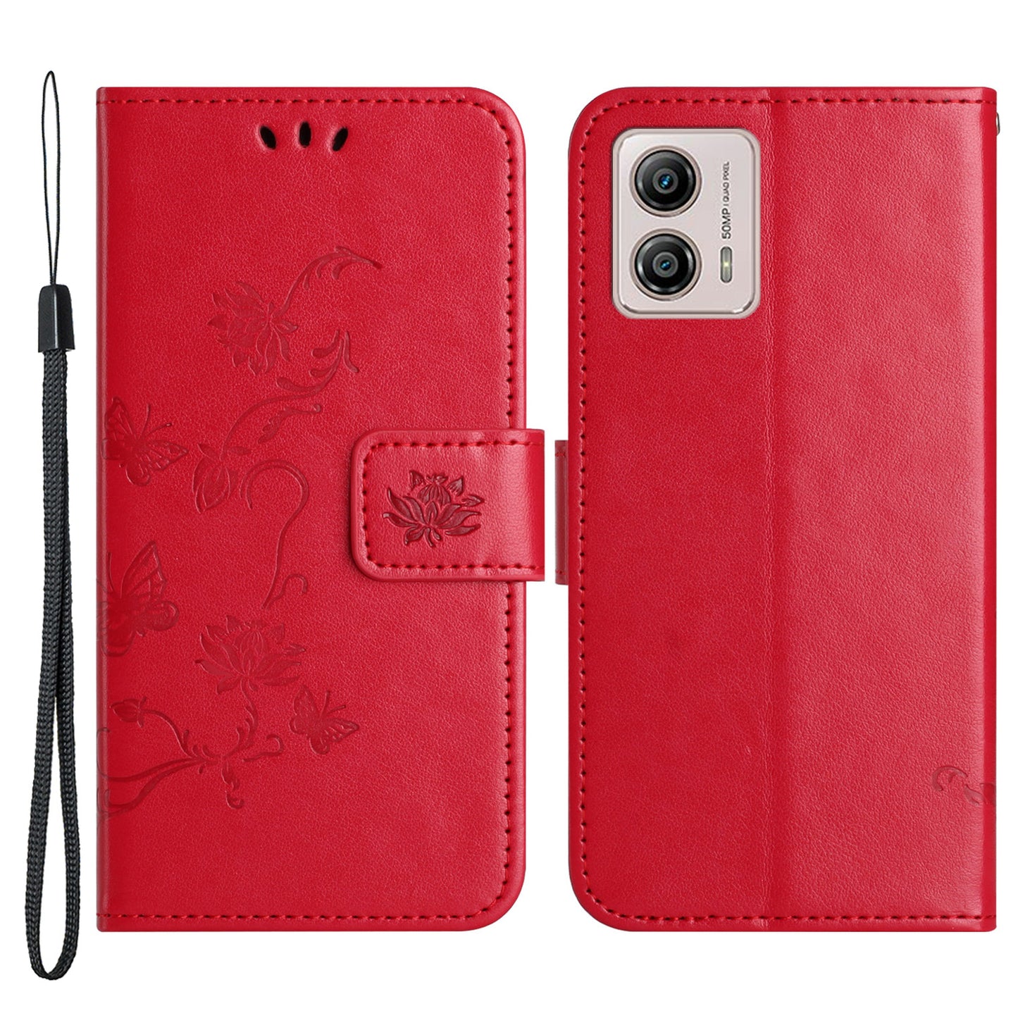 For Motorola Moto G53 5G / G23 4G / G13 4G Phone Leather Case Imprinted Butterfly Flower Phone Cover Stand Wallet with Strap