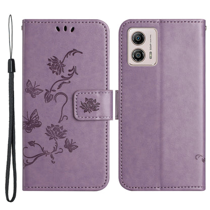 For Motorola Moto G53 5G / G23 4G / G13 4G Phone Leather Case Imprinted Butterfly Flower Phone Cover Stand Wallet with Strap