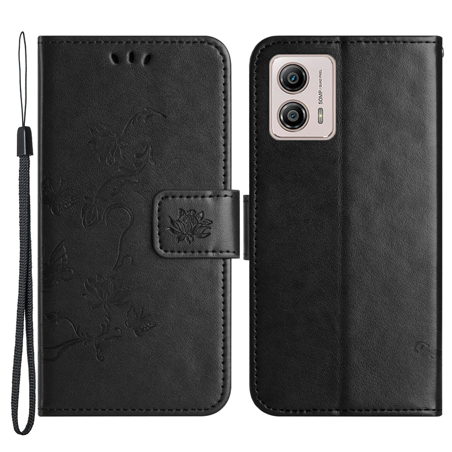 For Motorola Moto G53 5G / G23 4G / G13 4G Phone Leather Case Imprinted Butterfly Flower Phone Cover Stand Wallet with Strap