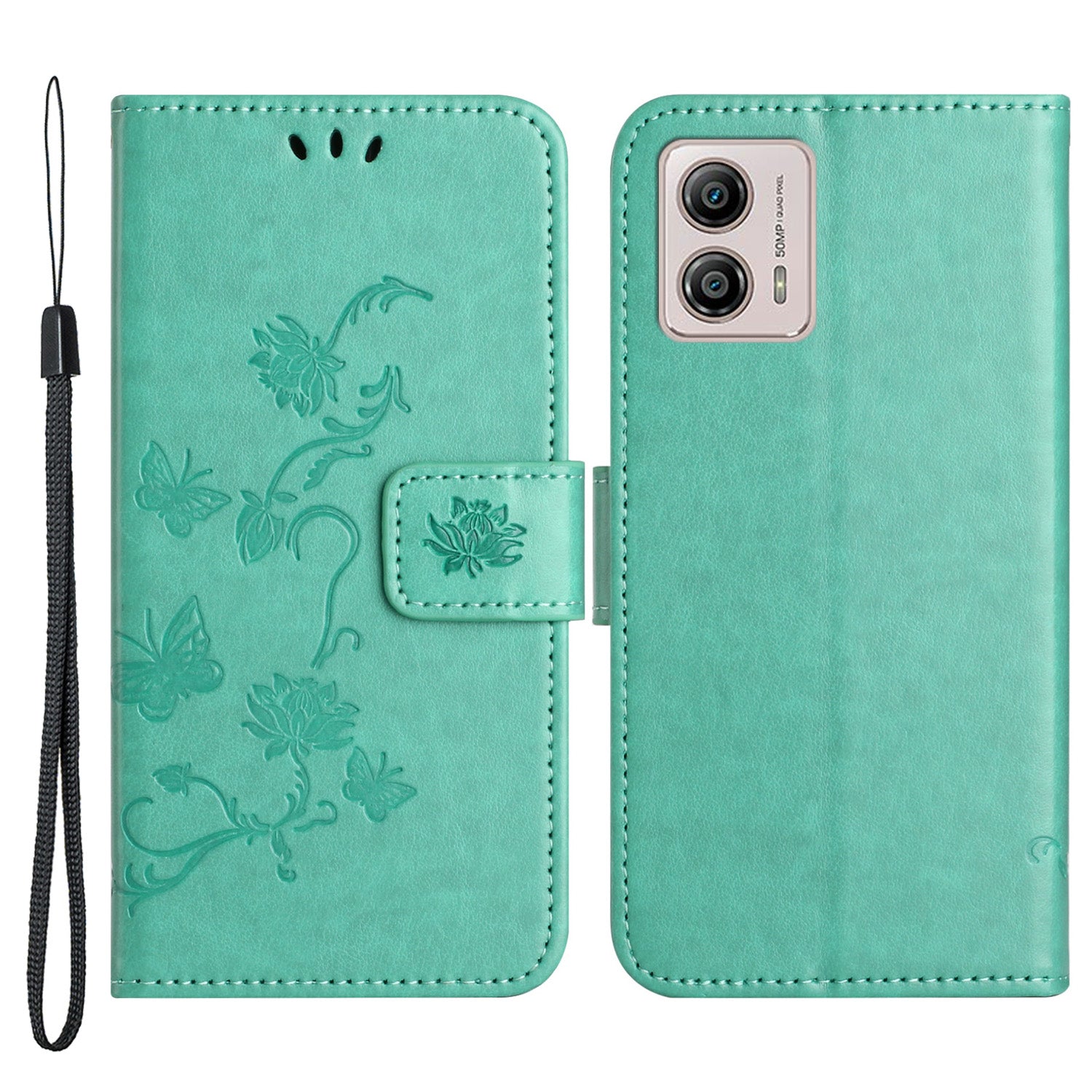 For Motorola Moto G53 5G / G23 4G / G13 4G Phone Leather Case Imprinted Butterfly Flower Phone Cover Stand Wallet with Strap