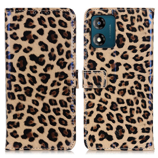 For Motorola Moto E13 4G Leopard Pattern Flip Leather Wallet Case with Stand Drop-proof Protective Folio Flip Phone Cover