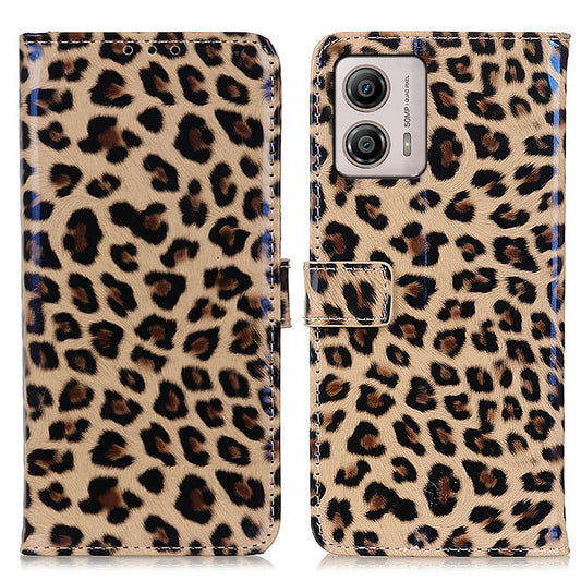 Full Protection Leather Phone Cover For Motorola Moto G53 5G / G13 4G / G23 4G, Leopard Pattern Wallet Stand Folio Flip Phone Case