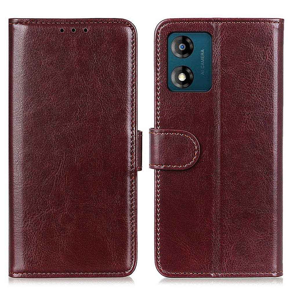 Phone Wallet Case for Motorola Moto E13 4G Crazy Horse Texture PU Leather Stand Protective Phone Cover