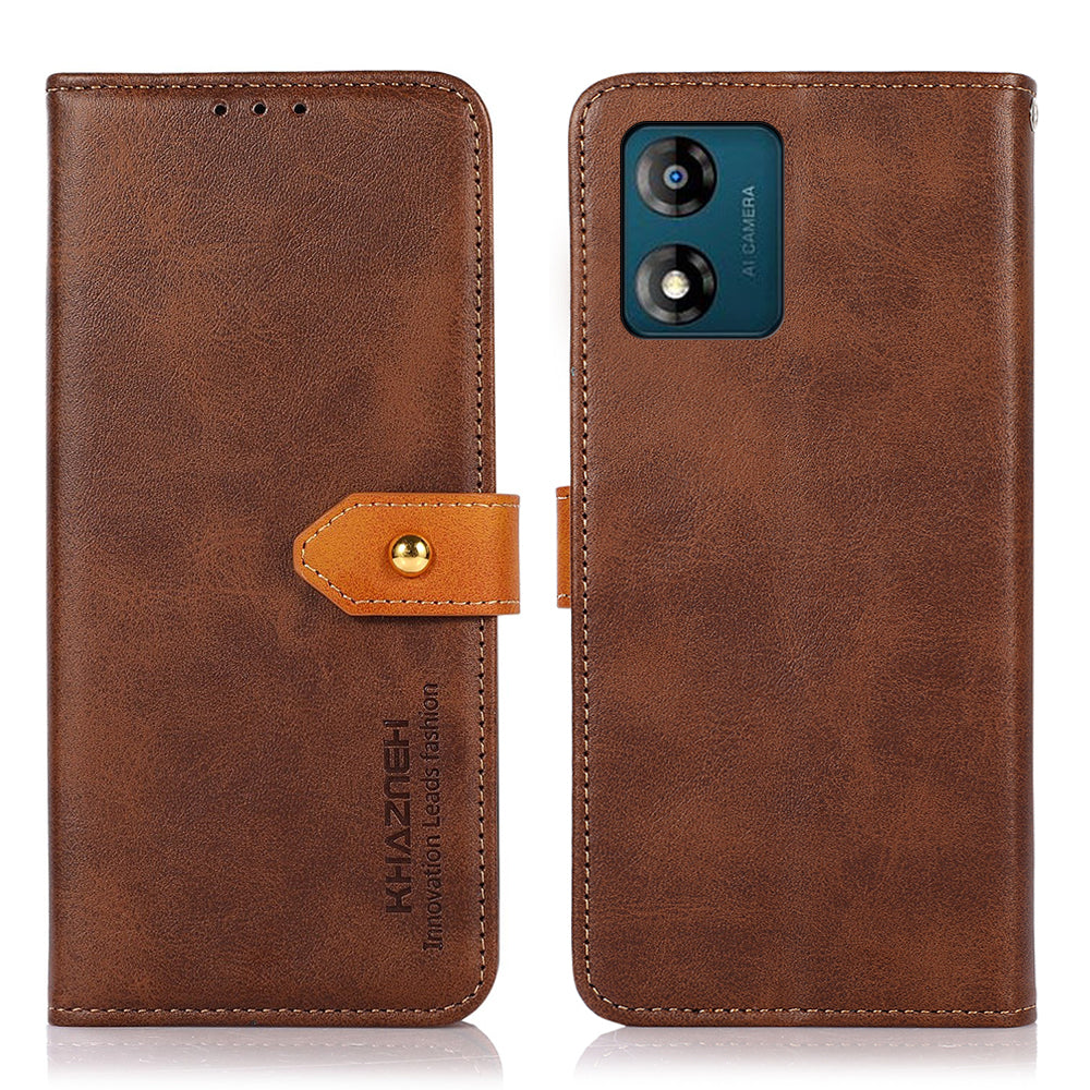 KHAZNEH For Motorola Moto E13 4G Phone Wallet Case Cowhide Texture PU Leather Gold Buckle Stand Phone Cover