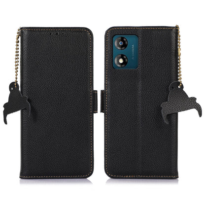 Genuine Cow Leather Anti-drop Phone Case for Motorola Moto E13 4G, RFID Blocking Wallet Stand Full Protection Phone Cover