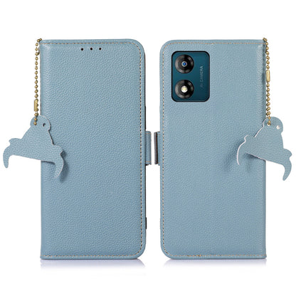 Genuine Cow Leather Anti-drop Phone Case for Motorola Moto E13 4G, RFID Blocking Wallet Stand Full Protection Phone Cover