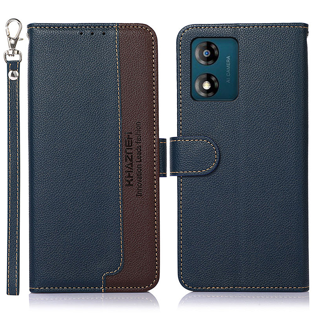 KHAZNEH Shockproof Leather Phone Case For Motorola Moto E13 4G, Litchi Texture RFID Blocking Phone Flip Wallet Cover with Stand