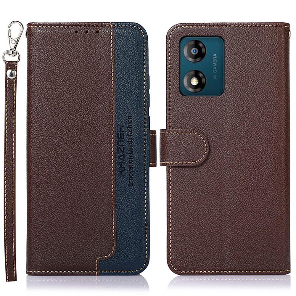 KHAZNEH Shockproof Leather Phone Case For Motorola Moto E13 4G, Litchi Texture RFID Blocking Phone Flip Wallet Cover with Stand